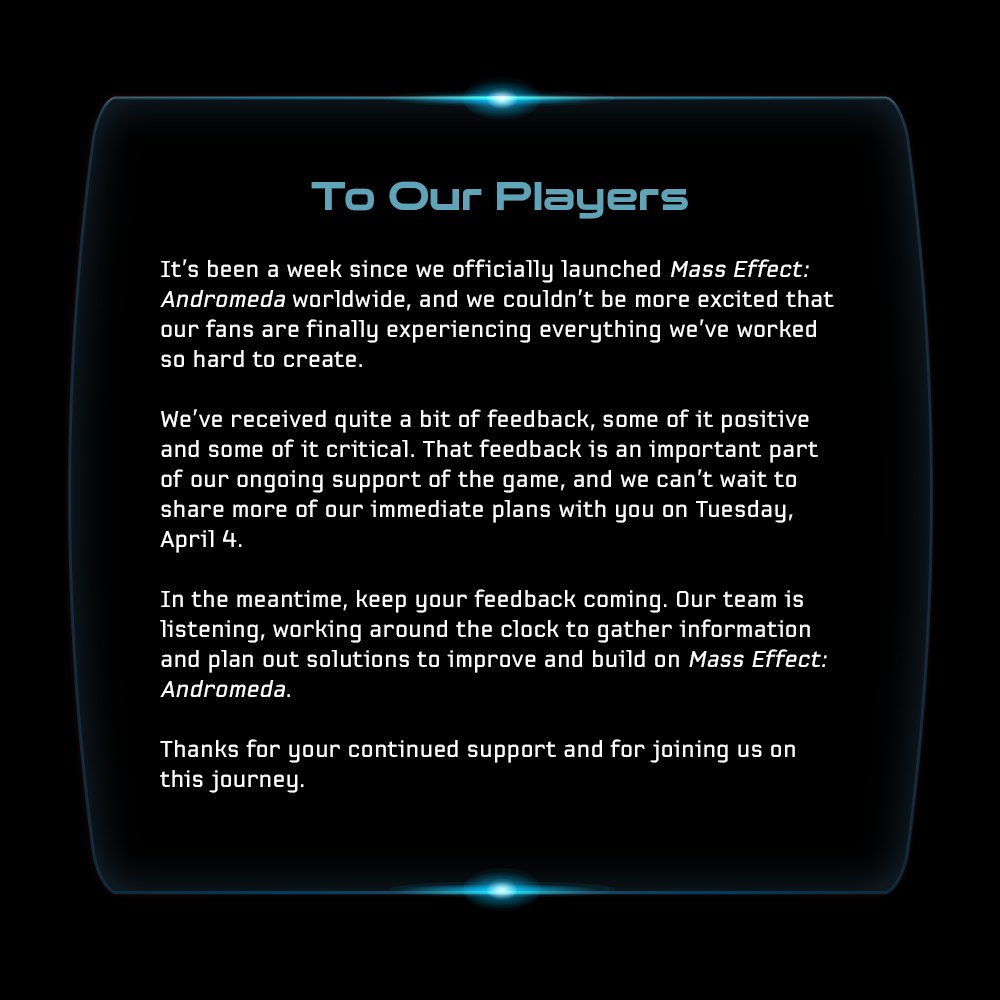 BioWare расскажут о будущем Mass Effect: Andromeda на следующей неделе
BioWare расскажут о будущем Mass Effect: Andromeda на следующей неделе