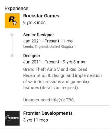 В резюме разработчика Rockstar Games нашли упоминание не анонсированного проекта В резюме разработчика Rockstar Games нашли упоминание не анонсированного проекта