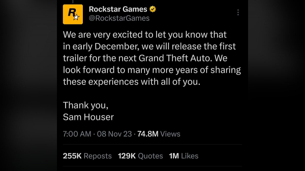 Твит с анонсом трейлера GTA 6 поставил рекорд Твит с анонсом трейлера GTA 6 поставил рекорд
