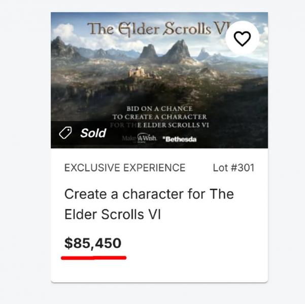 Аукцион на создание NPC в The Elder Scrolls 6 завершён — ставка превысила 85 тыс долларов Аукцион на создание NPC в The Elder Scrolls 6 завершён — ставка превысила 85 тыс долларов